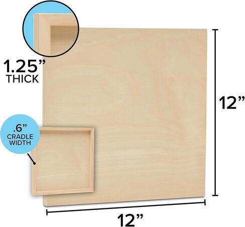 لوحات قماشية خشبية غير مكتملة من Dragon Drew مع حامل مقاس 1.25 بوصة، وألواح خشبية للصياغة والرسم | 12 بوصة × 12 بوصة | 3 عبوات in Kuwait