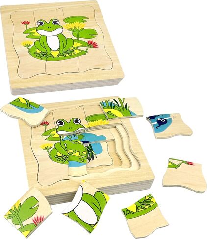 Montessori Wooden Puzzles for Kids Ages 4-8, 4 Layer Life Cycle of Sunflower Jigsaw Puzzle for Toddlers, Children Preschool Learning Educational Puzzles Toys for Boys and Girls (Sunflower) in Saudi Arabia