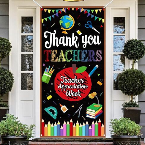 XHCYGWY غطاء باب ديكورات تقدير المعلم، لافتة باب شكرًا لك، لافتة باب المعلم مقاس 70.8 × 35.4 بوصة، ديكورات أسبوع تقدير المعلم، لافتة معلقة للباب الأمامي للترحيب بالضيوف in Kuwait
