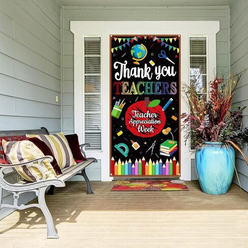 XHCYGWY غطاء باب ديكورات تقدير المعلم، لافتة باب شكرًا لك، لافتة باب المعلم مقاس 70.8 × 35.4 بوصة، ديكورات أسبوع تقدير المعلم، لافتة معلقة للباب الأمامي للترحيب بالضيوف in Kuwait