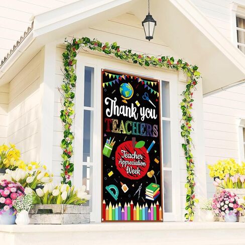 XHCYGWY غطاء باب ديكورات تقدير المعلم، لافتة باب شكرًا لك، لافتة باب المعلم مقاس 70.8 × 35.4 بوصة، ديكورات أسبوع تقدير المعلم، لافتة معلقة للباب الأمامي للترحيب بالضيوف in Kuwait