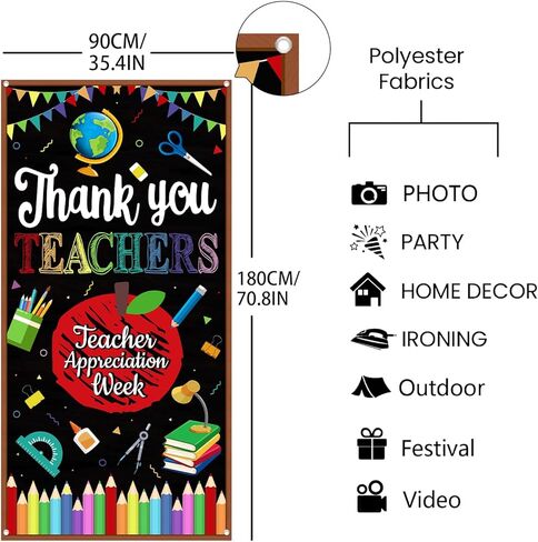 XHCYGWY غطاء باب ديكورات تقدير المعلم، لافتة باب شكرًا لك، لافتة باب المعلم مقاس 70.8 × 35.4 بوصة، ديكورات أسبوع تقدير المعلم، لافتة معلقة للباب الأمامي للترحيب بالضيوف in Kuwait