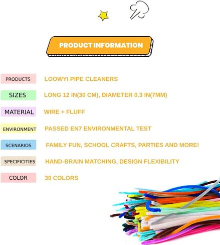 LOOWYI 30 Colors Pipe Cleaners with Multi Materials,DIY Art Creative Crafts Decorations Pipe Cleaners Craft,Arts and Craft, 200 Pcs Craft Supplies,Children's Creative Toys in Saudi Arabia