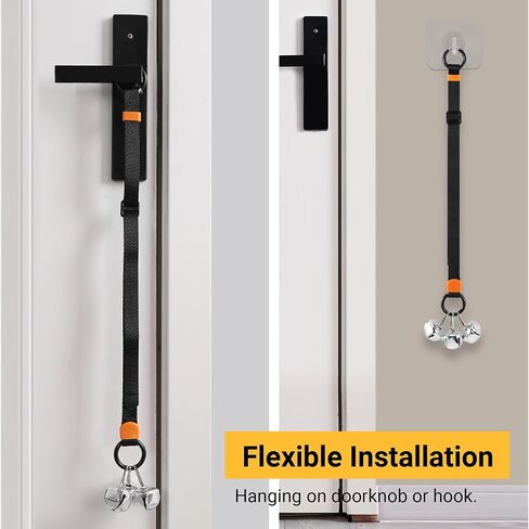 Puppy Bell Doorbells with Hanging Ring, Dog Bells for Potty Training, Can attach to doorkob or Anywhere Near the Door, Length and Height Adjustable, Louder Bigger Jingle Bells for Puppies (Black) in Saudi Arabia