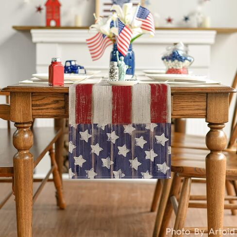 Artoid Mode American Flag Stars and Stripes 4th of July Table Runner,Memorial Day Kitchen Dining Table Decoration for Home Party Decor 13x36 Inch in Saudi Arabia
