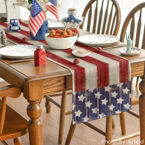 Artoid Mode American Flag Stars and Stripes 4th of July Table Runner,Memorial Day Kitchen Dining Table Decoration for Home Party Decor 13x36 Inch in Saudi Arabia