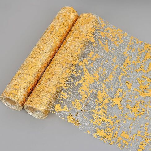 Fixwal 1 Pieces 11"x 236" Gold Table Runner, Gold Runner, Glitter Metallic Foil Thin Mesh Table Runner Roll, Sequin Tulle Table Decor for DIY, Wedding, Banquet, Birthday, Party and Decorations in Saudi Arabia