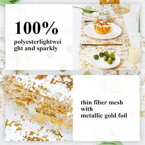 Fixwal 1 Pieces 11"x 236" Gold Table Runner, Gold Runner, Glitter Metallic Foil Thin Mesh Table Runner Roll, Sequin Tulle Table Decor for DIY, Wedding, Banquet, Birthday, Party and Decorations in Saudi Arabia