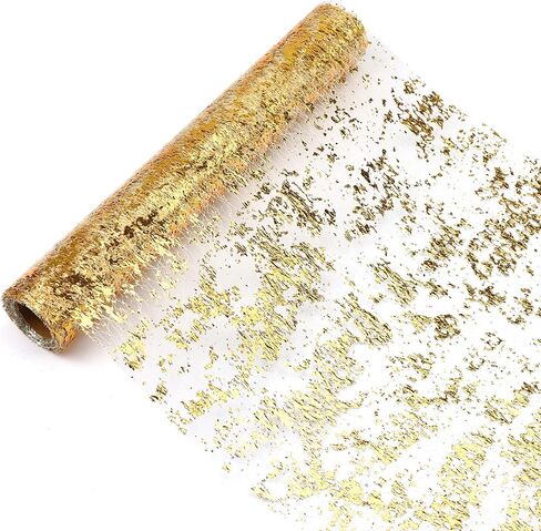 Fixwal 1 Pieces 11"x 236" Gold Table Runner, Gold Runner, Glitter Metallic Foil Thin Mesh Table Runner Roll, Sequin Tulle Table Decor for DIY, Wedding, Banquet, Birthday, Party and Decorations in Saudi Arabia