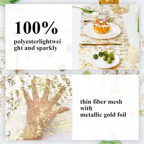 Fixwal 1 Pieces 11"x 236" Gold Table Runner, Gold Runner, Glitter Metallic Foil Thin Mesh Table Runner Roll, Sequin Tulle Table Decor for DIY, Wedding, Banquet, Birthday, Party and Decorations in Saudi Arabia