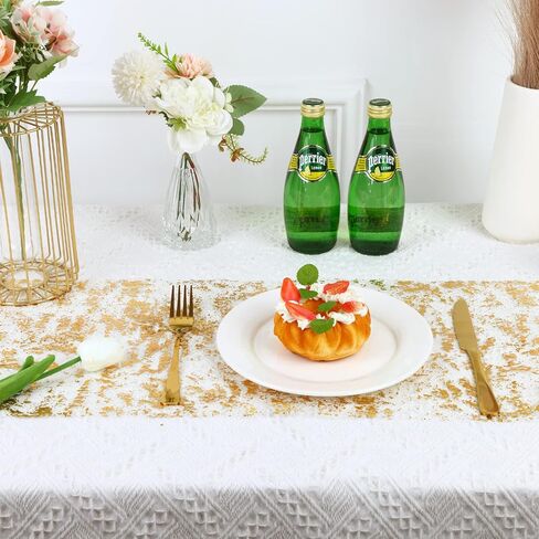 Fixwal 1 Pieces 11"x 236" Gold Table Runner, Gold Runner, Glitter Metallic Foil Thin Mesh Table Runner Roll, Sequin Tulle Table Decor for DIY, Wedding, Banquet, Birthday, Party and Decorations in Saudi Arabia