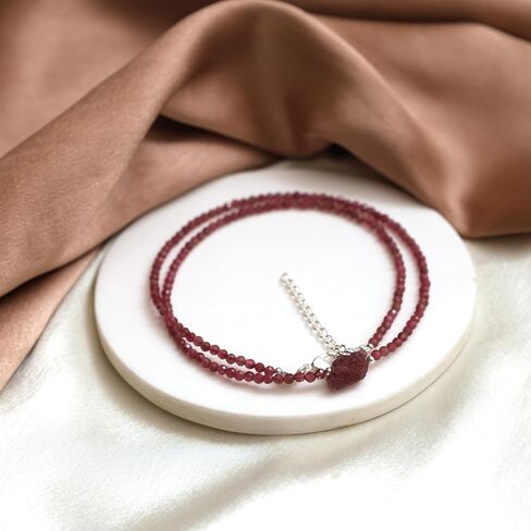 هدية عيد الأم من Gempires، قلادة مطرزة بالجمشت مع حجر خام، خرز جمشت ذو أوجه 2.4-2.5 مم، حجر بخت شهر فبراير، سلسلة مطلية بالفضة مقاس 18 بوصة قابلة للتعديل in Saudi Arabia