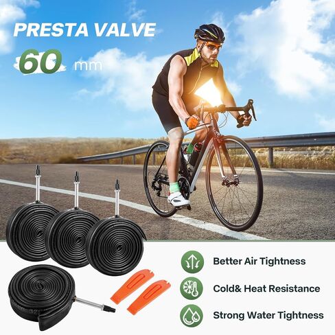 HAKULA MATATA 700x18-25/25-32 Road Bike Inner Tubes with 48/60/80mm Presta Valve Stem, Bicycle Butyl Inner Tube Replacement for Road Bikes, 4 Pcs in Saudi Arabia