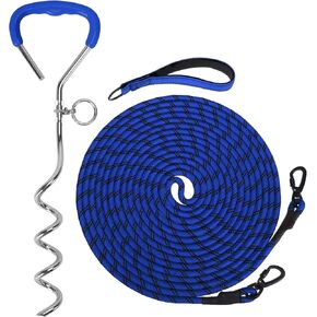 Mihachi Dog Tie Out Stake and Long Dog Leash, Reflective Recall Training Lead Leash with Removable Handle, 15.8in Ground Stake, Ideal for Yard, Camping and Beach, Suitable for Large Dogs,Orange 30FT in Kuwait