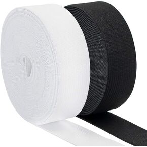 2 Rolls 11 Yards Black Elastic Band Roll Elastic Spool Stretch Strap for Sewing Trouser Skirt Belts 3/5 Inch Black White in Kuwait
