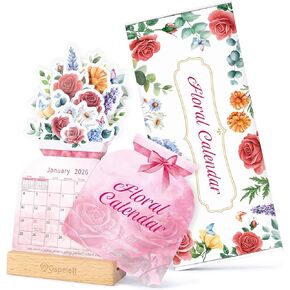 Ospelelf Floral Desk Calendar 2025-2026, Mini Pink Standing Motivational Rose Decorative Calendars, 18 Months, from January 2025 to June 2026, Home Office Decor Desk Accessories in Kuwait