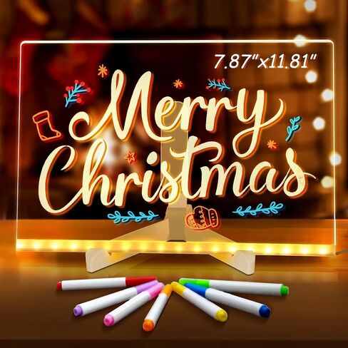 LED Note Board with 7 Colors, Light up Acrylic Message Board, Night Light outwards Writing Drawing Dry Erase Board, Personalized Note Board with Colors Large and 7 Pens for Kids (11.81 * 7.87inches) in Saudi Arabia
