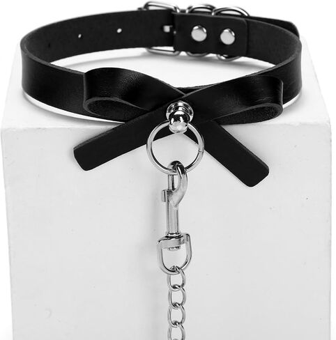 Soft Butterfly Bow PU Leather Collar Necklace Set with Hauling Chains Fashion Cosplay Gift for Pet Dogs in Saudi Arabia