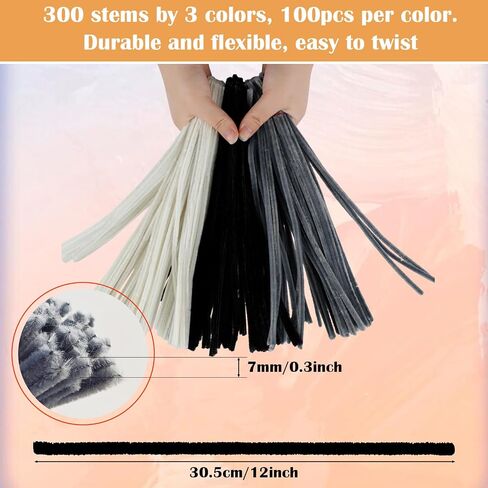 300 PCS Pipe Cleaners, 3 Assorted Colors Chenille Stems, Craft Pipe Cleaners, Pipe Cleaner Craft Supplies for DIY Arts Crafts Project(Green, Red and Yellow) in Saudi Arabia