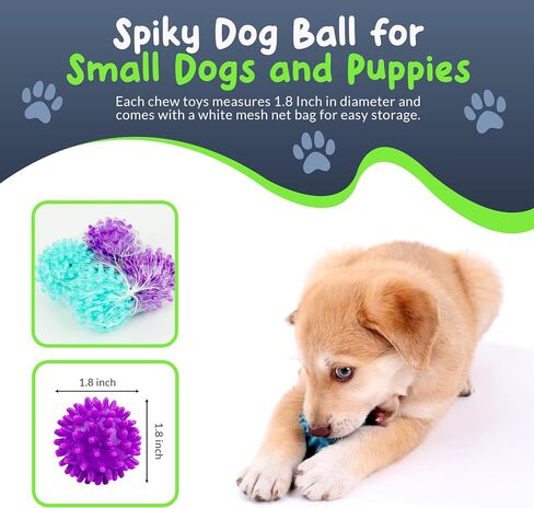 Spiky Dog Ball 1.8 Inch Squeaky Toy for Small Dogs Aggressive Chewers Puppy Teething Toys Dog Spike Ball for Training and Teeth Cleaning - 4 Pack in Saudi Arabia