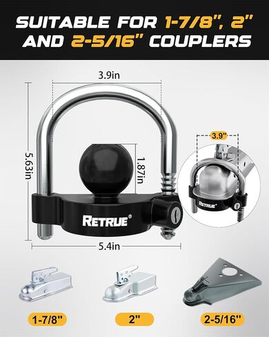 Keyed Alike Heavy Duty Coupler Lock Set Trailer Lock Kit Include Universal Coupler Lock & Trailer Tongue Coupler Lock All Black Set in Kuwait