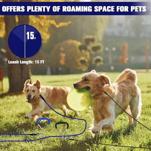 Mihachi Dog Tie Out Stake and Long Dog Leash, Reflective Recall Training Lead Leash with Removable Handle, 15.8in Ground Stake, Ideal for Yard, Camping and Beach, Suitable for Large Dogs,Orange 30FT in Kuwait