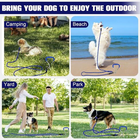 Mihachi Dog Tie Out Stake and Long Dog Leash, Reflective Recall Training Lead Leash with Removable Handle, 15.8in Ground Stake, Ideal for Yard, Camping and Beach, Suitable for Large Dogs,Orange 30FT in Kuwait