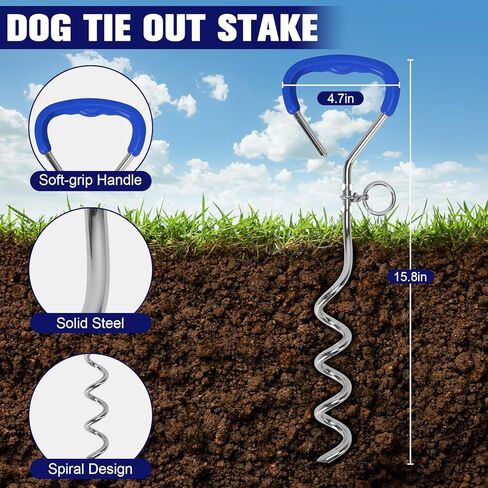 Mihachi Dog Tie Out Stake and Long Dog Leash, Reflective Recall Training Lead Leash with Removable Handle, 15.8in Ground Stake, Ideal for Yard, Camping and Beach, Suitable for Large Dogs,Orange 30FT in Kuwait