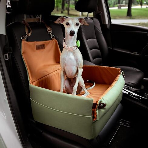 FUNNYFUZZY Faux Leather Dog Car Seat for Small Dogs, Dog Booster Car Seat with Thick Cushion, Waterproof Small Pet Car Seat Travel Bed, Dog Car Seat Bed with Storage Pocket, Grey in Saudi Arabia