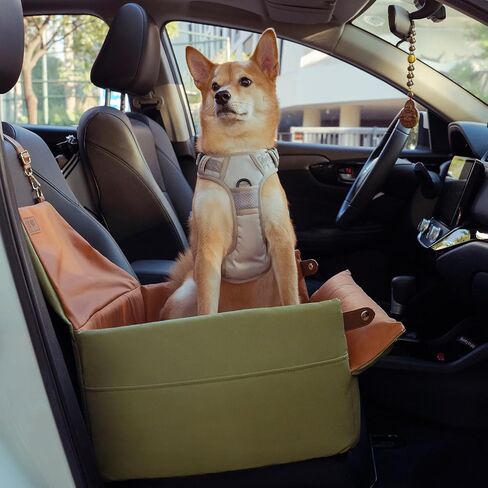 FUNNYFUZZY Faux Leather Dog Car Seat for Small Dogs, Dog Booster Car Seat with Thick Cushion, Waterproof Small Pet Car Seat Travel Bed, Dog Car Seat Bed with Storage Pocket, Grey in Saudi Arabia