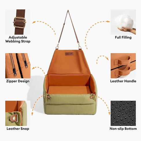 FUNNYFUZZY Faux Leather Dog Car Seat for Small Dogs, Dog Booster Car Seat with Thick Cushion, Waterproof Small Pet Car Seat Travel Bed, Dog Car Seat Bed with Storage Pocket, Grey in Saudi Arabia