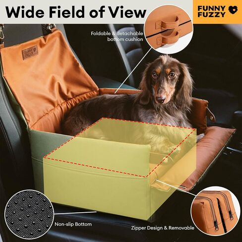 FUNNYFUZZY Faux Leather Dog Car Seat for Small Dogs, Dog Booster Car Seat with Thick Cushion, Waterproof Small Pet Car Seat Travel Bed, Dog Car Seat Bed with Storage Pocket, Grey in Saudi Arabia