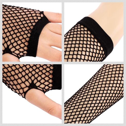 زوجان من قفازات شبكة صيد السمك النسائية الشبكية بدون أصابع لحفلات الأزياء التنكرية في الثمانينيات، وردي فاقع، طويل وقصير in Kuwait