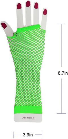 زوجان من قفازات شبكة صيد السمك النسائية الشبكية بدون أصابع لحفلات الأزياء التنكرية في الثمانينيات، وردي فاقع، طويل وقصير in Kuwait