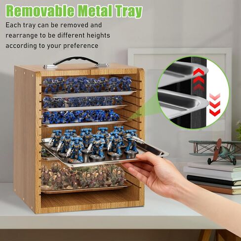 Miniature Storage Case for Collectibles Miniatures, Wooden Display Cases with 6 Trays, Miniature Display Case Miniatures Transport Case (Black) in Kuwait