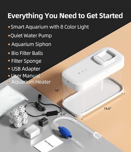 Smart Betta Fish Tank Aquarium 3 Gallon with Temperature Monitor, 3 Stage Filtration, 8 Color Lighting, Self Cleaning Small Beta Tank Kit, Acrylic in Saudi Arabia