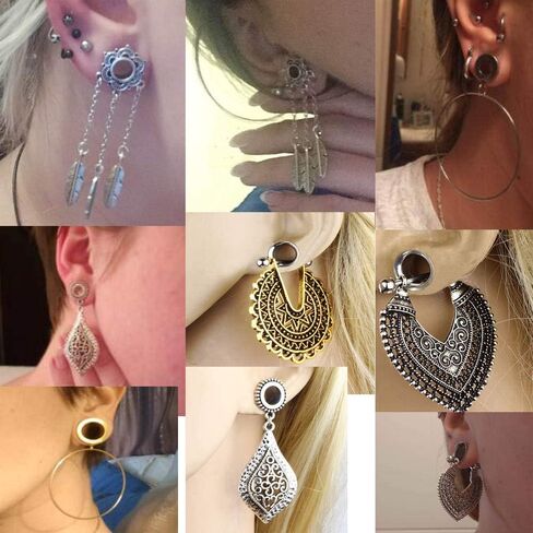 5 Pairs Surgical Steel Dangle Plugs For Women Rose Gold Hoop Double Flare Ear Tunnels Gauges Stretcher 9/16 Tunnels (14mm=9/16'') in Kuwait
