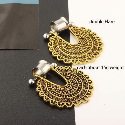5 Pairs Surgical Steel Dangle Plugs For Women Rose Gold Hoop Double Flare Ear Tunnels Gauges Stretcher 9/16 Tunnels (14mm=9/16'') in Kuwait