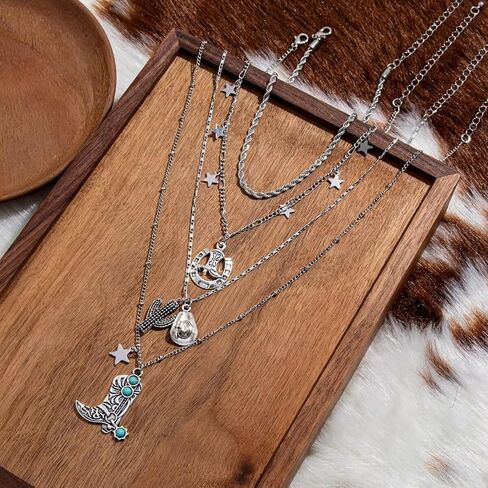 Western Turquoise Layered Chain Necklaces Brown Suede Choker Necklace Set Boho Jewelry Gifts for Women Cowgirls in Saudi Arabia