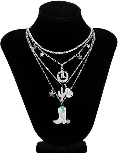Western Turquoise Layered Chain Necklaces Brown Suede Choker Necklace Set Boho Jewelry Gifts for Women Cowgirls in Saudi Arabia
