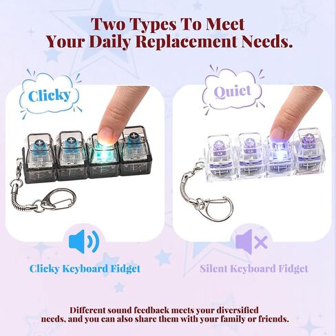2 Pcs Keyboard Fidget Toy for Adults Fidget Keyboard Clicker Toys with LED Lights Keychain Stress Relief for Anxiety Decompression (Black and White) in Saudi Arabia
