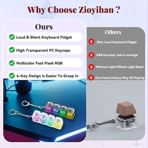2 Pcs Keyboard Fidget Toy for Adults Fidget Keyboard Clicker Toys with LED Lights Keychain Stress Relief for Anxiety Decompression (Black and White) in Saudi Arabia