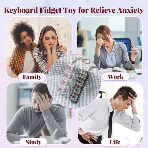 2 Pcs Keyboard Fidget Toy for Adults Fidget Keyboard Clicker Toys with LED Lights Keychain Stress Relief for Anxiety Decompression (Black and White) in Saudi Arabia