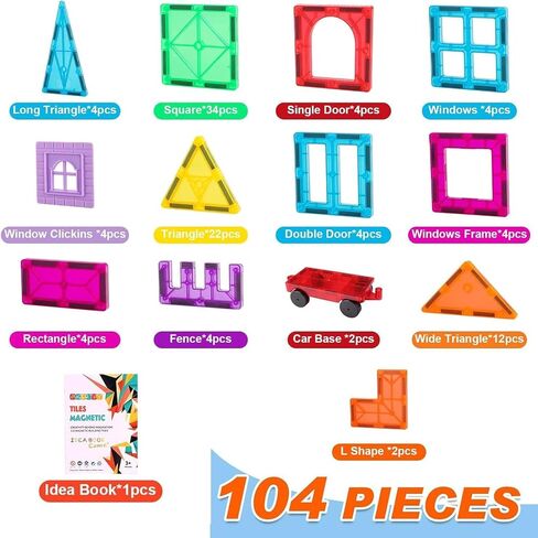 OugerToy 104PCS Magnetic Tiles STEM Building Blocks for Kids Ages 3-9 in Kuwait
