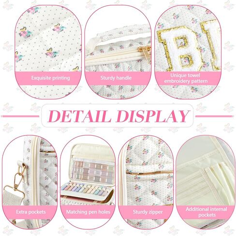 Quilted Bible Cover Case for Women 12 x 9 x 2.5 Inch Chenille Letter Bible Bag with Shoulder Strap Carrying Bags with Tabs 6 Colored Pens 12 Highlighters Christian Church Study Gifts(Bow,Pink) in Kuwait