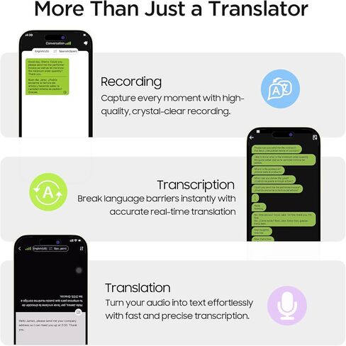 مسجل مترجم 3-in-1 AI ، جهاز مترجم لغة مع التحكم في التطبيق ، لا توجد رسوم للترجمة والنسخ الصوتي ، 140+ لغة ، ترجمة عبر الإنترنت/غير متصل/فيديو/صور للأعمال ، الدراسة ، السفر in Kuwait