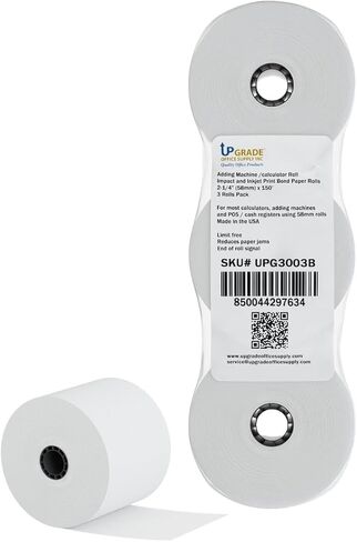 Upgrade Office Supply UPG3003B Adding Machine Rolls, 2-1/4" x 150 ft, 3-Pack, Bond Paper, USA in Saudi Arabia