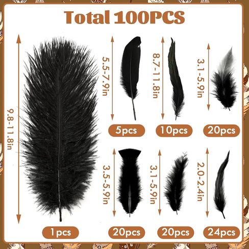 MARFOREVER 100 Pcs Natural Pheasant Feathers, 7 Styles Bulk Feathers Peacock Feathers Turkey Feathers for Crafts DIY Hat Floral Arrangements Wing Quill Wedding Home Party Decorations in Kuwait