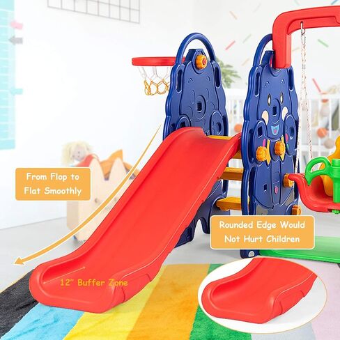 Costzon 6 in 1 Slide Toddler Slide and Swing ، Kids Large Clide Slide Playset مع كرة السلة ، بوابة كرة القدم وثقب الجولف ، مجموعة أرجوحة للملعب في الفناء الخلفي في الهواء الطلق 2-12 هدايا in Saudi Arabia