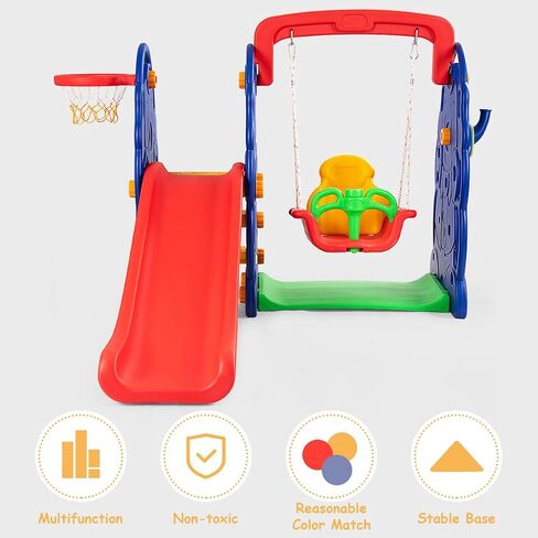 Costzon 6 in 1 Slide Toddler Slide and Swing ، Kids Large Clide Slide Playset مع كرة السلة ، بوابة كرة القدم وثقب الجولف ، مجموعة أرجوحة للملعب في الفناء الخلفي في الهواء الطلق 2-12 هدايا in Saudi Arabia